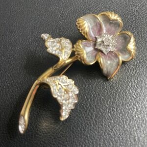 Vintage Nolan Miller Brooch Floral Enamel Rhinestones Flower Gold Tone Jewelry